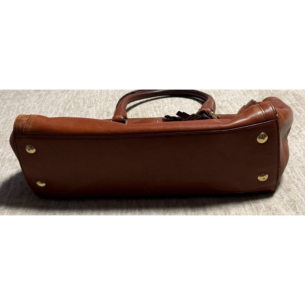 Coach Legacy Leather Tassel Tote Bag Cognac Brown Turnlock Satchel Purse - Picture 10 of 10
